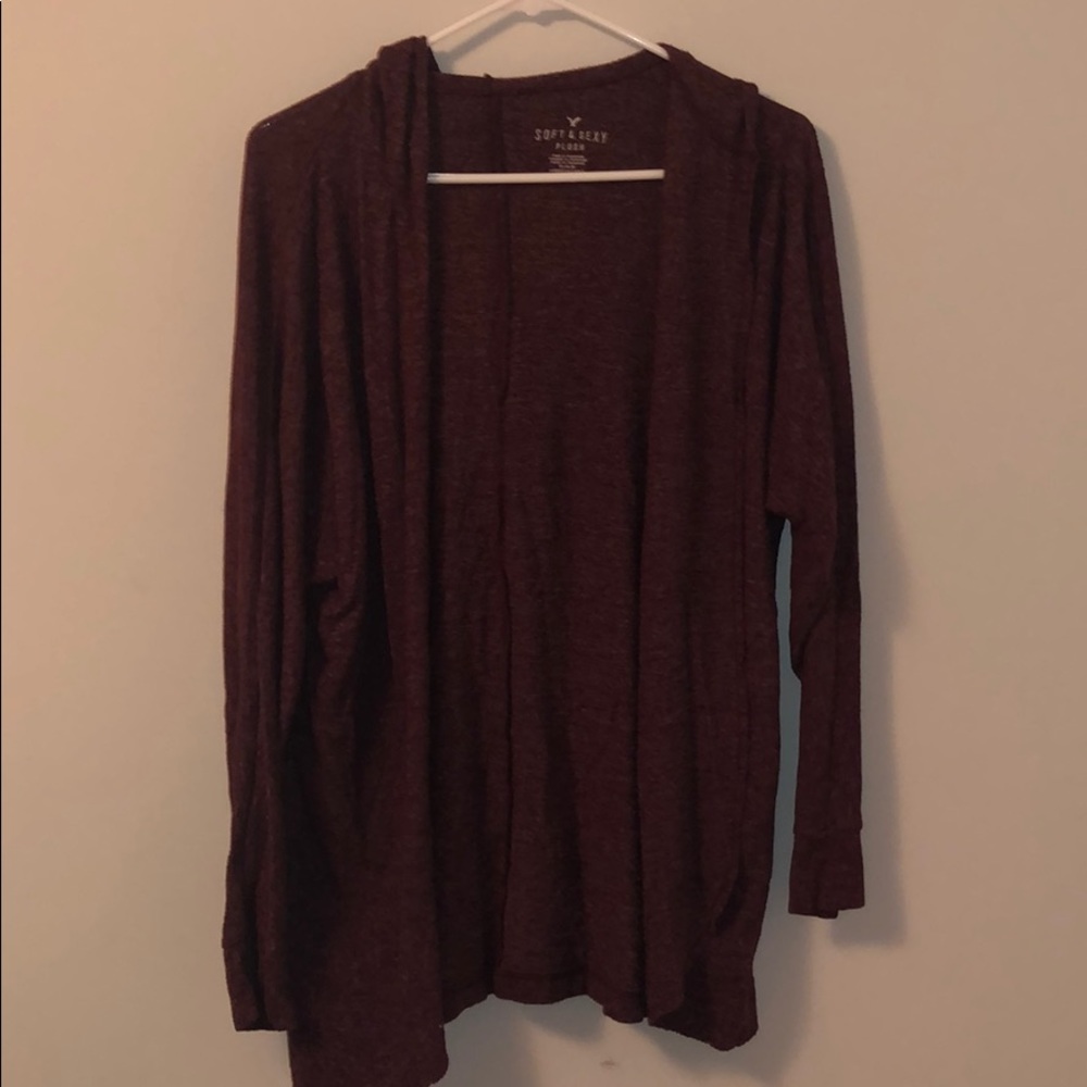 American Eagle Outfitters Hooded Maroon Cardigan